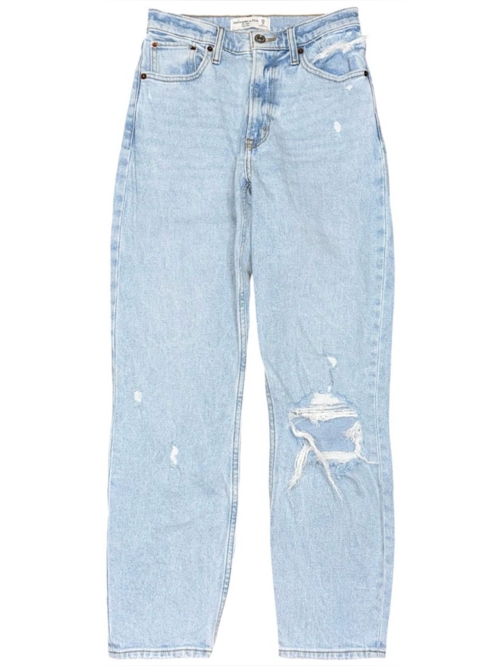 Abercrombie & Fitch The Mom High Rise Jeans Light Wash Distressed Sz 25 / 0 LONG